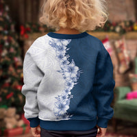 Hawaii Hibiscus Flowers Kid Ugly Christmas Sweater Blue Polynesian Pattern