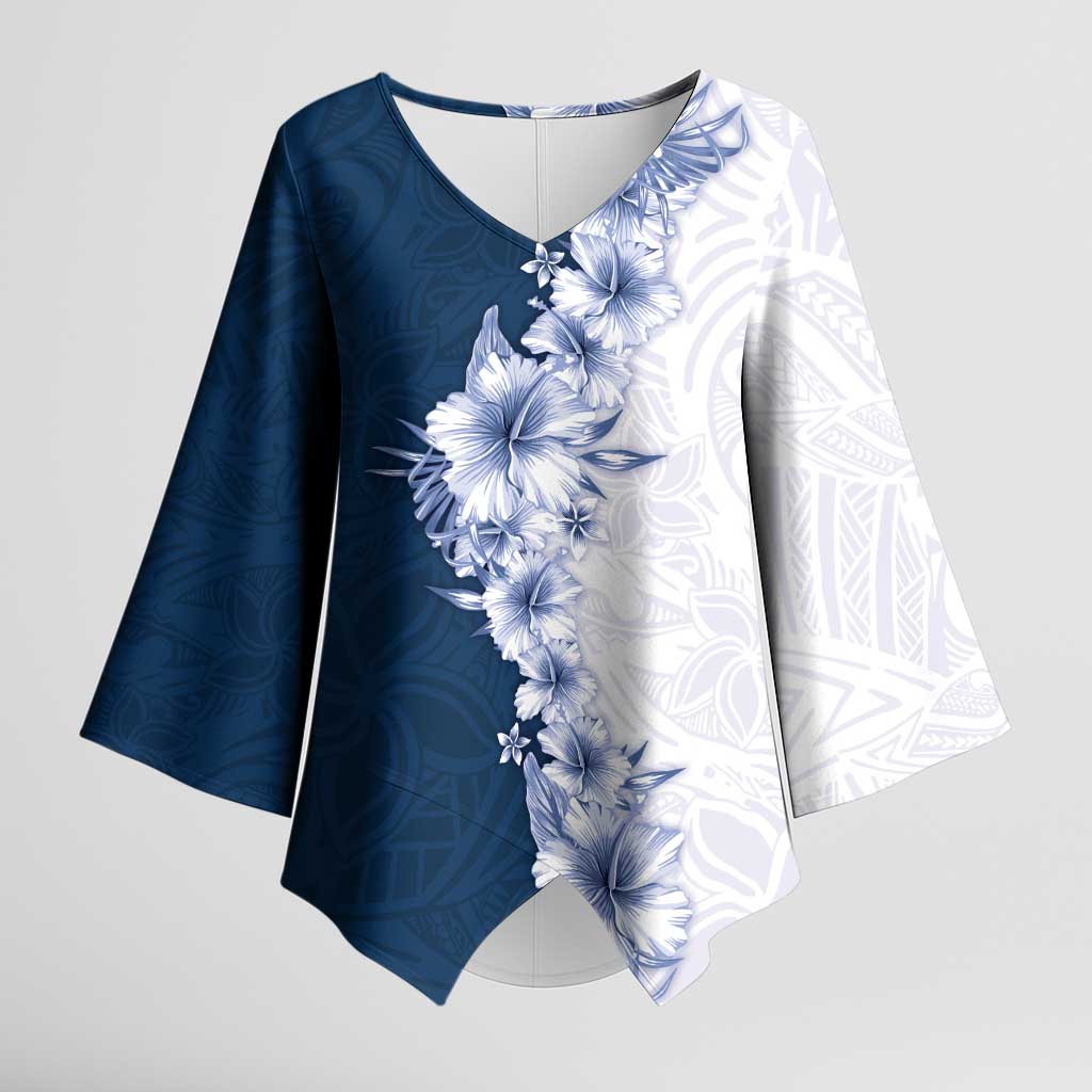 Hawaii Hibiscus Flowers Kimono Sleeve Blouse Blue Polynesian Pattern LT05 Female Blue - Polynesian Pride