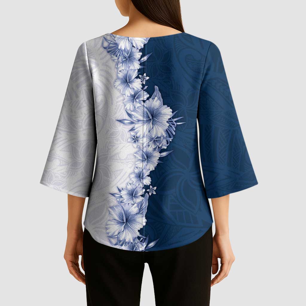 Hawaii Hibiscus Flowers Kimono Sleeve Blouse Blue Polynesian Pattern LT05 - Polynesian Pride
