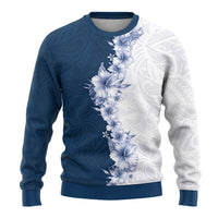 Hawaii Hibiscus Flowers Ugly Christmas Sweater Blue Polynesian Pattern