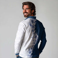Hawaii Hibiscus Flowers Long Sleeve Polo Shirt Blue Polynesian Pattern