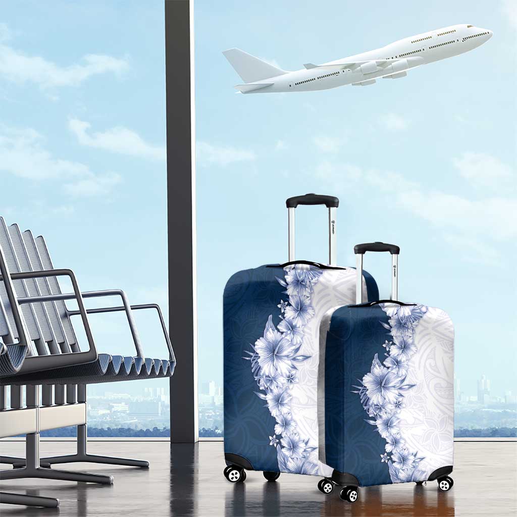 Hawaii Hibiscus Flowers Luggage Cover Blue Polynesian Pattern
