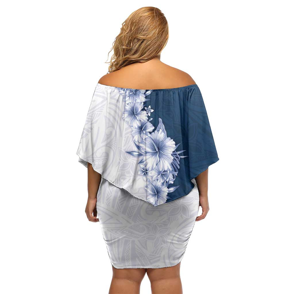 Hawaii Hibiscus Flowers Off Shoulder Short Dress Blue Polynesian Pattern LT05 - Polynesian Pride