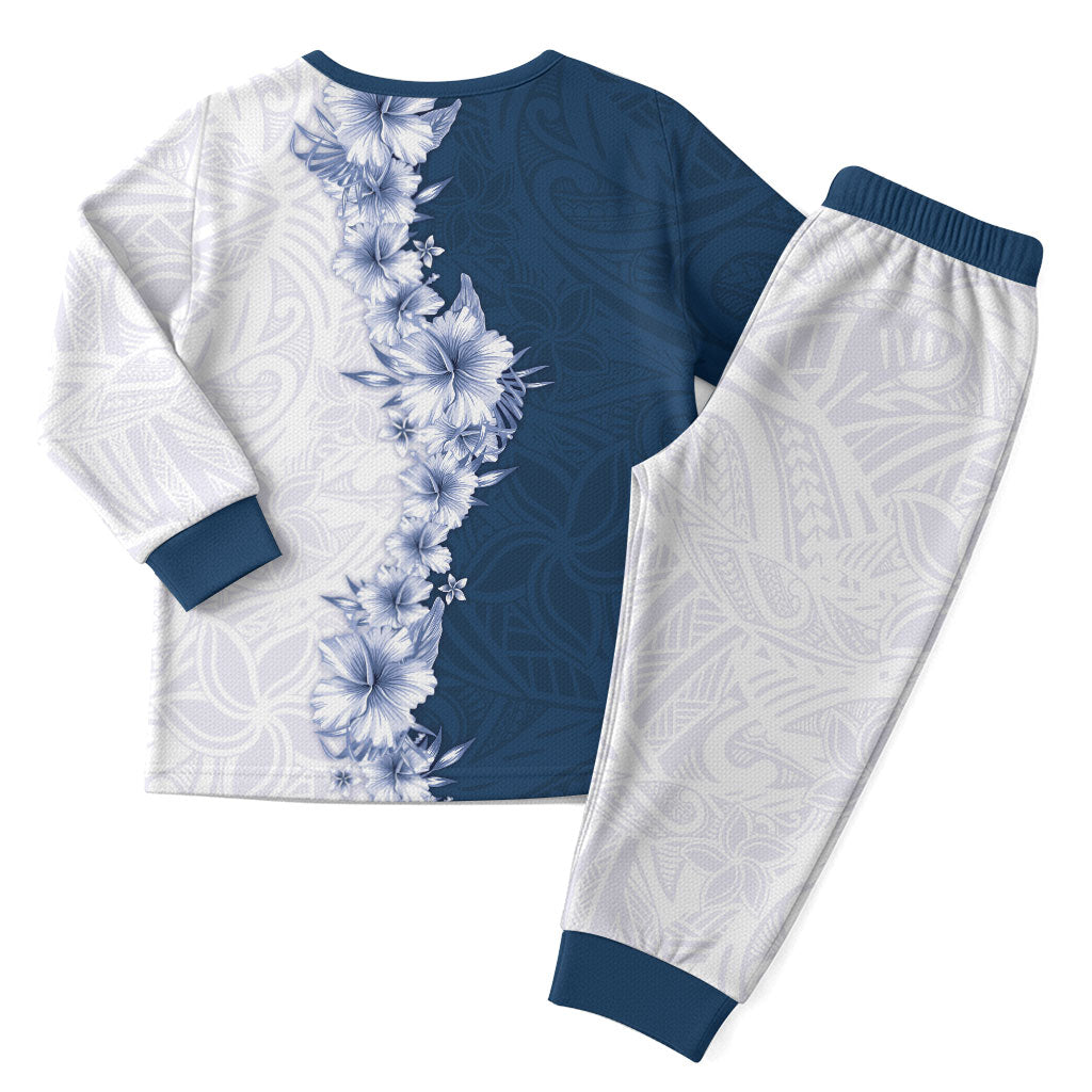 Hawaii Hibiscus Flowers Christmas Pajama Set Blue Polynesian Pattern