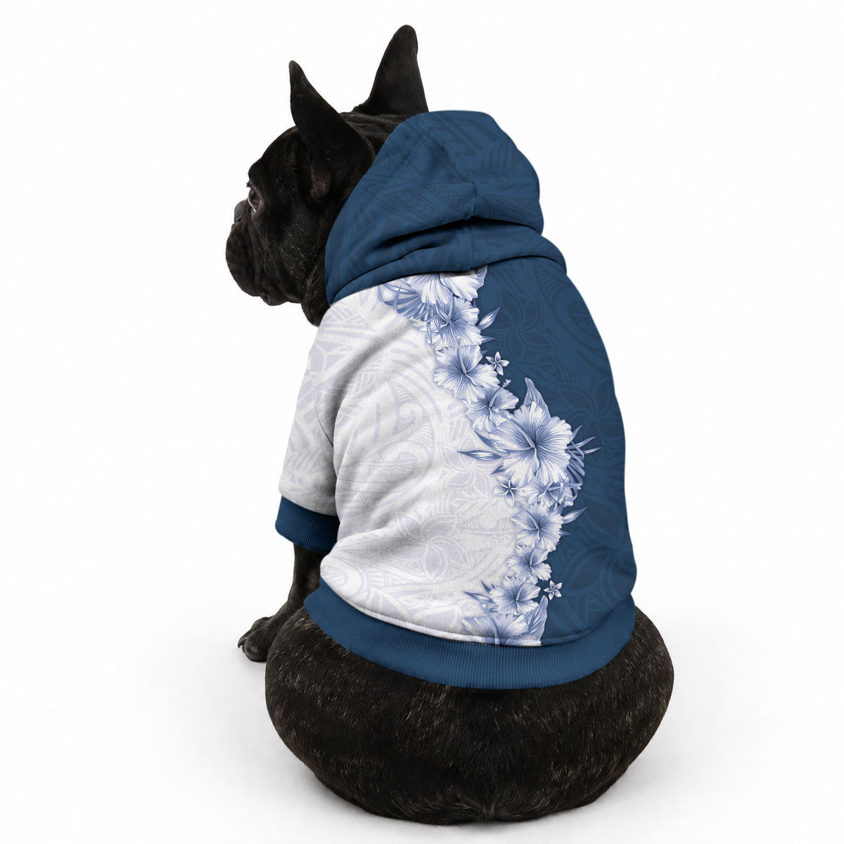 Hawaii Hibiscus Flowers Pet Hoodie Blue Polynesian Pattern