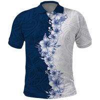 Hawaii Hibiscus Flowers Polo Shirt Blue Polynesian Pattern