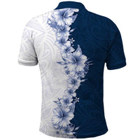Hawaii Hibiscus Flowers Polo Shirt Blue Polynesian Pattern