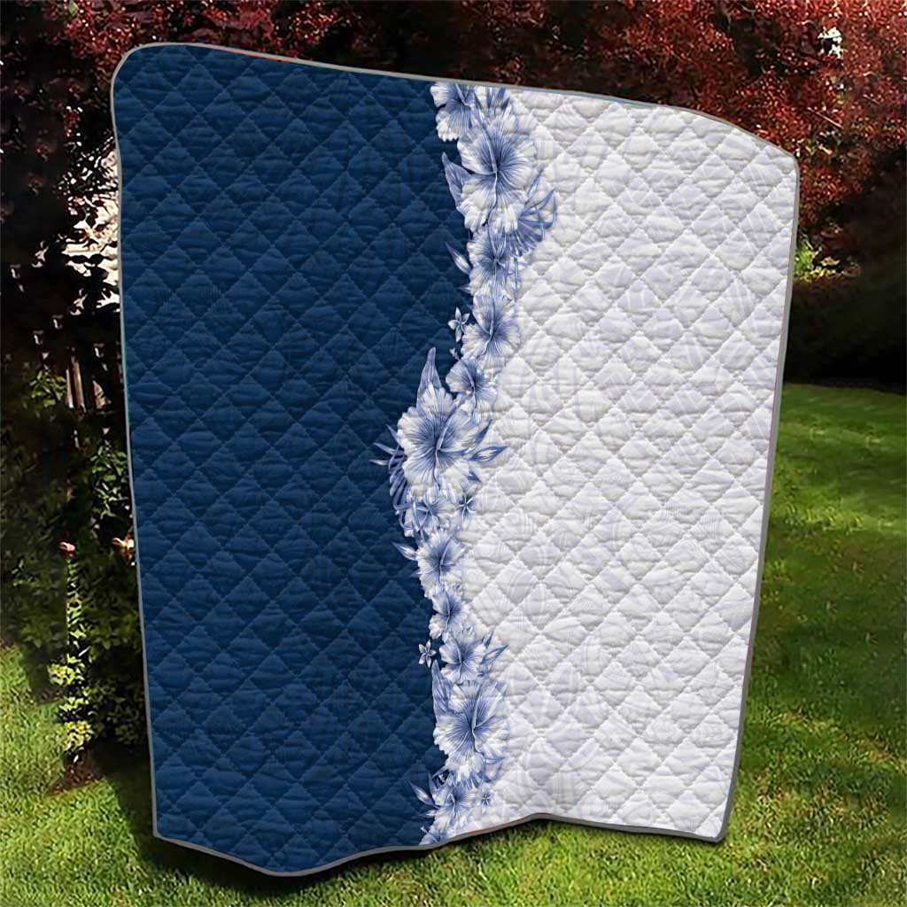 Hawaii Hibiscus Flowers Quilt Blue Polynesian Pattern