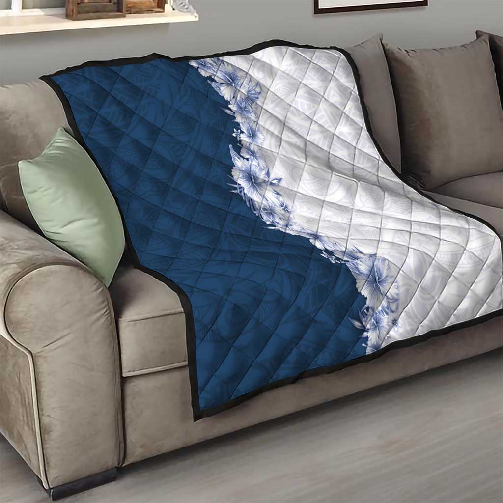 Hawaii Hibiscus Flowers Quilt Blue Polynesian Pattern