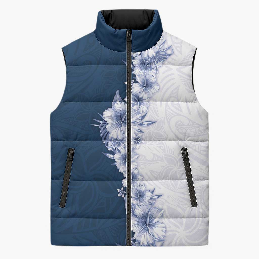 Hawaii Hibiscus Flowers Sleeveless Puffer Jacket Blue Polynesian Pattern LT05 Unisex Blue - Polynesian Pride
