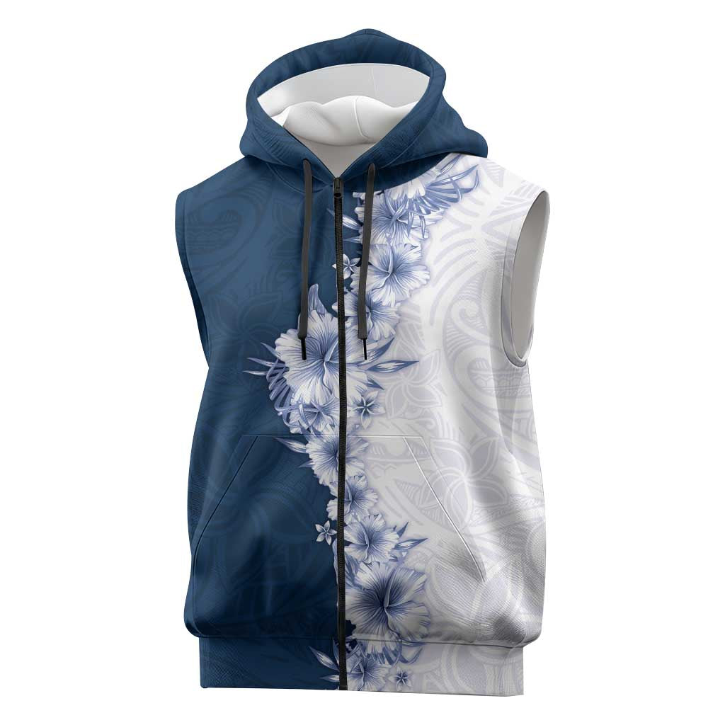 Hawaii Hibiscus Flowers Sleeveless Zip Hoodie Blue Polynesian Pattern LT05 Blue - Polynesian Pride