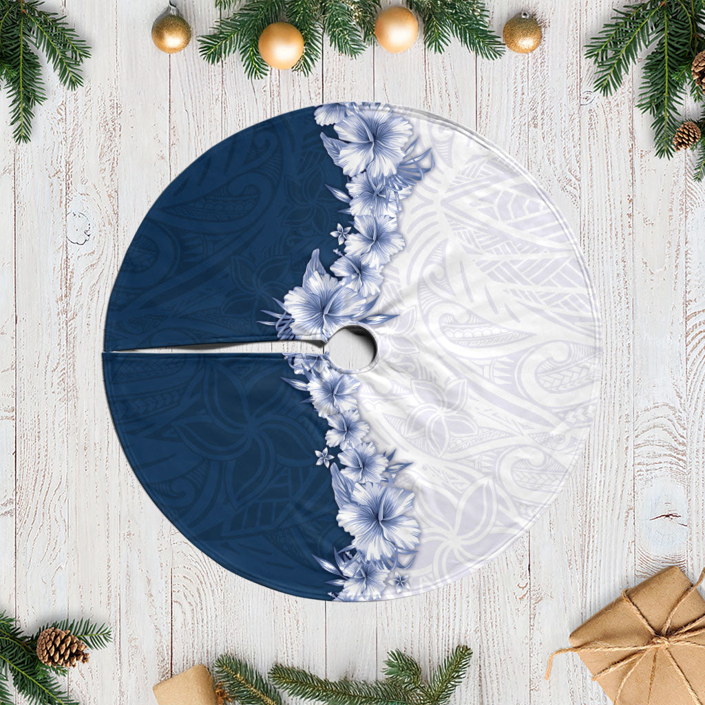 Hawaii Hibiscus Flowers Tree Skirt Blue Polynesian Pattern