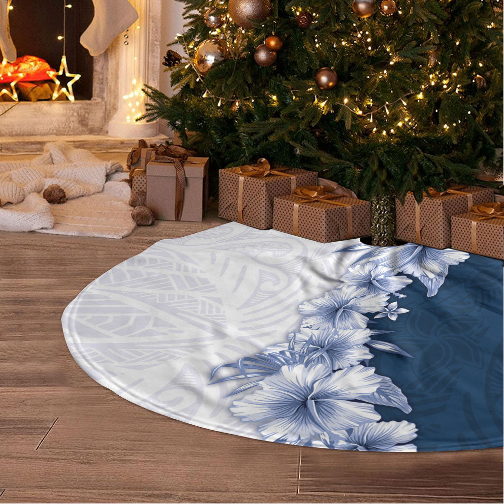 Hawaii Hibiscus Flowers Tree Skirt Blue Polynesian Pattern