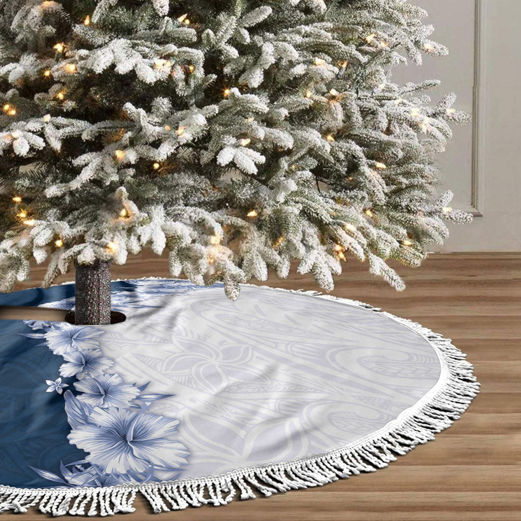 Hawaii Hibiscus Flowers Tree Skirt Blue Polynesian Pattern