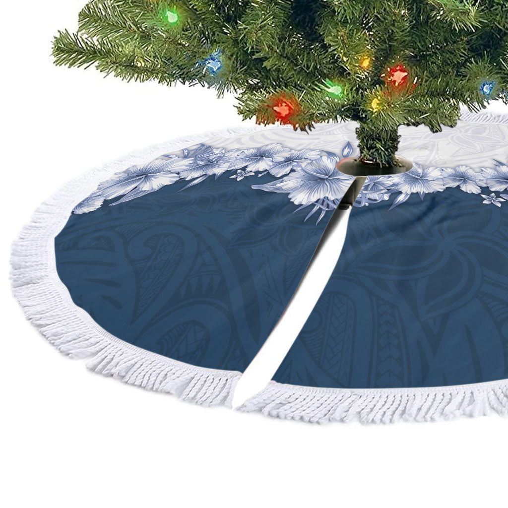 Hawaii Hibiscus Flowers Tree Skirt Blue Polynesian Pattern