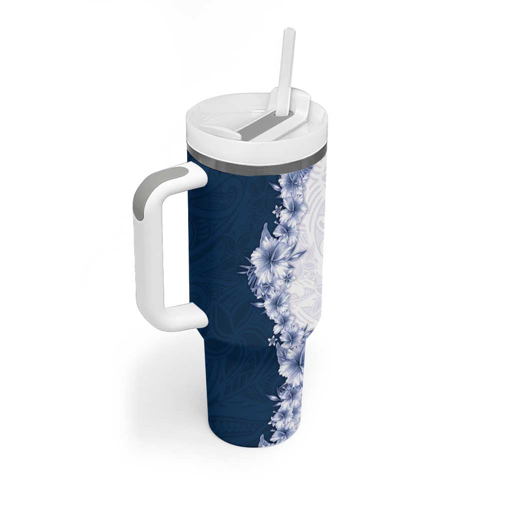 Hawaii Hibiscus Flowers Tumbler With Handle Blue Polynesian Pattern LT05 - Polynesian Pride