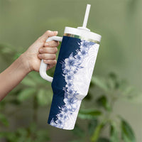 Hawaii Hibiscus Flowers Tumbler With Handle Blue Polynesian Pattern LT05 - Polynesian Pride