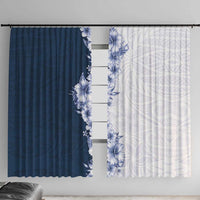 Hawaii Hibiscus Flowers Window Curtain Blue Polynesian Pattern