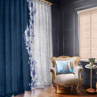 Hawaii Hibiscus Flowers Window Curtain Blue Polynesian Pattern