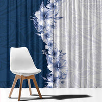 Hawaii Hibiscus Flowers Window Curtain Blue Polynesian Pattern