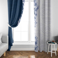 Hawaii Hibiscus Flowers Window Curtain Blue Polynesian Pattern