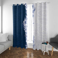 Hawaii Hibiscus Flowers Window Curtain Blue Polynesian Pattern
