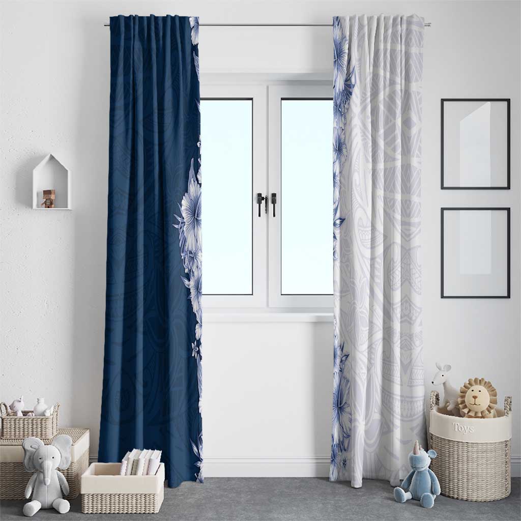 Hawaii Hibiscus Flowers Window Curtain Blue Polynesian Pattern