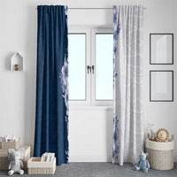 Hawaii Hibiscus Flowers Window Curtain Blue Polynesian Pattern
