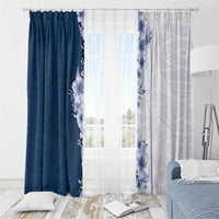 Hawaii Hibiscus Flowers Window Curtain Blue Polynesian Pattern