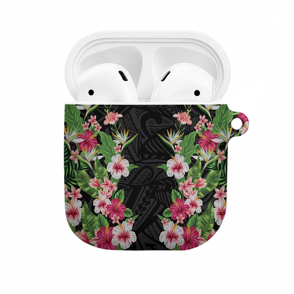Hawaii Tropical Flowers AirPods Case Black Polynesian Tattoo Art LT05 Black - Polynesian Pride