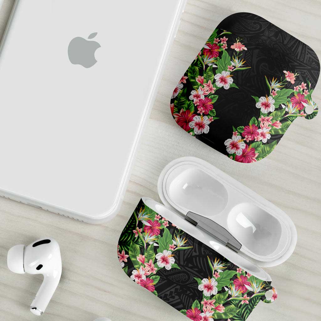 Hawaii Tropical Flowers AirPods Case Black Polynesian Tattoo Art LT05 - Polynesian Pride