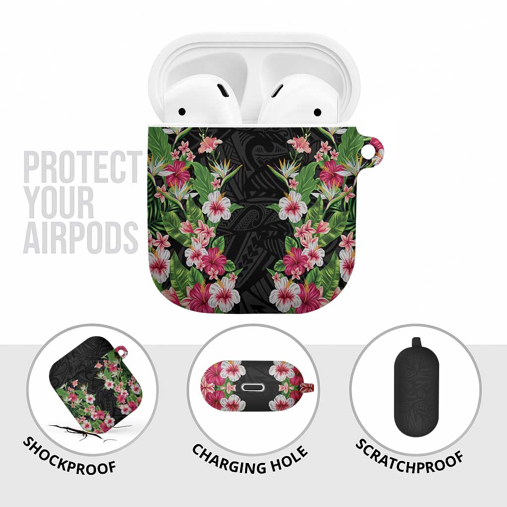 Hawaii Tropical Flowers AirPods Case Black Polynesian Tattoo Art LT05 - Polynesian Pride