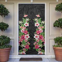 Hawaii Tropical Flowers Door Cover Black Polynesian Tattoo Art LT05 Black - Polynesian Pride