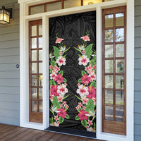 Hawaii Tropical Flowers Door Cover Black Polynesian Tattoo Art LT05 - Polynesian Pride