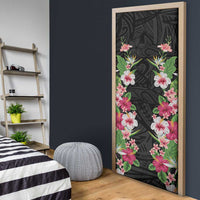 Hawaii Tropical Flowers Door Cover Black Polynesian Tattoo Art LT05 - Polynesian Pride