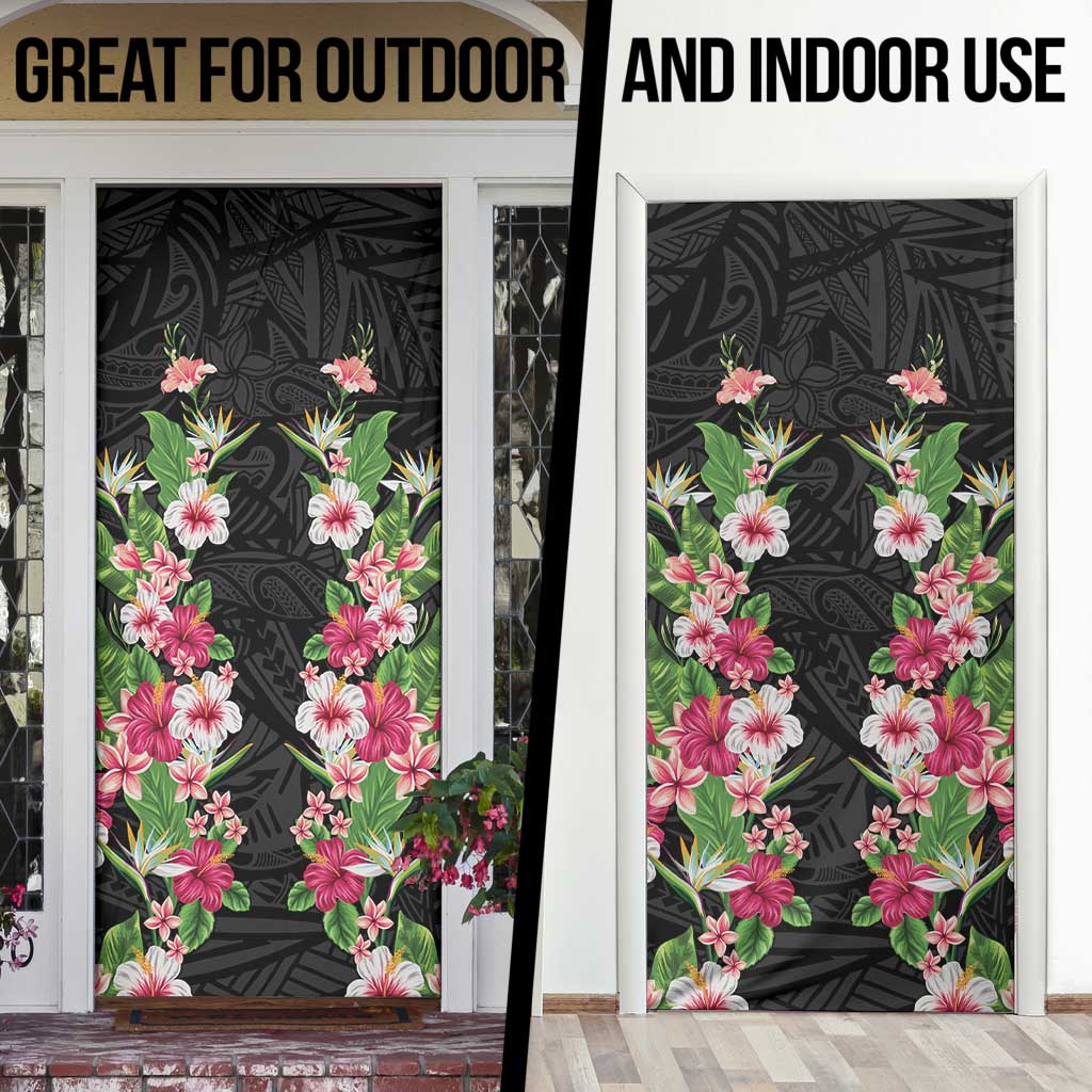 Hawaii Tropical Flowers Door Cover Black Polynesian Tattoo Art LT05 - Polynesian Pride