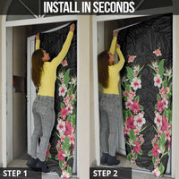 Hawaii Tropical Flowers Door Cover Black Polynesian Tattoo Art LT05 - Polynesian Pride