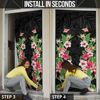 Hawaii Tropical Flowers Door Cover Black Polynesian Tattoo Art LT05 - Polynesian Pride