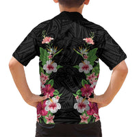 Hawaii Tropical Flowers Family Matching Tank Maxi Dress and Hawaiian Shirt Black Polynesian Tattoo Art LT05 - Polynesian Pride