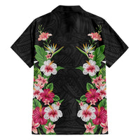 Hawaii Tropical Flowers Hawaiian Shirt Black Polynesian Tattoo Art