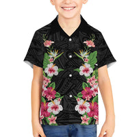 Hawaii Tropical Flowers Hawaiian Shirt Black Polynesian Tattoo Art