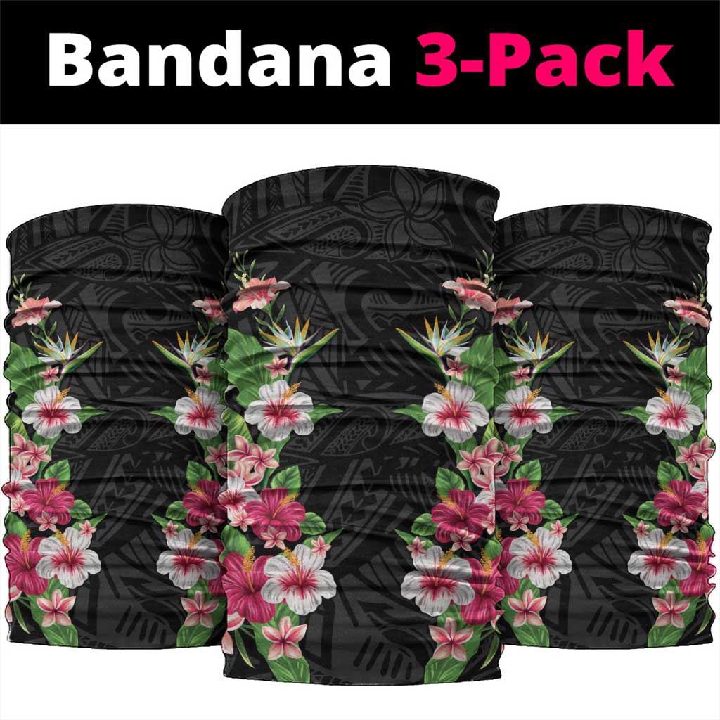 Hawaii Tropical Flowers Neck Gaiter Black Polynesian Tattoo Art LT05 package One Size: 25*50cm Black - Polynesian Pride