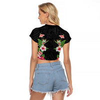 Hawaii Tropical Flowers Raglan Cropped T Shirt Black Polynesian Tattoo Art LT05 - Polynesian Pride