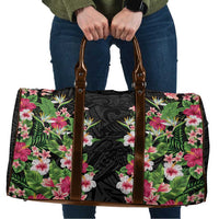 Hawaii Tropical Flowers Travel Bag Black Polynesian Tattoo Art LT05 Black - Polynesian Pride