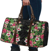 Hawaii Tropical Flowers Travel Bag Black Polynesian Tattoo Art LT05 - Polynesian Pride