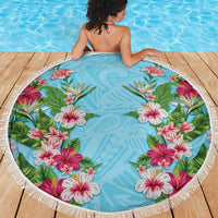 Hawaii Tropical Flowers Beach Blanket Sky Blue Polynesian Tattoo Art LT05 - Polynesian Pride
