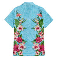 Hawaii Tropical Flowers Family Matching Off The Shoulder Long Sleeve Dress and Hawaiian Shirt Sky Blue Polynesian Tattoo Art LT05 - Polynesian Pride