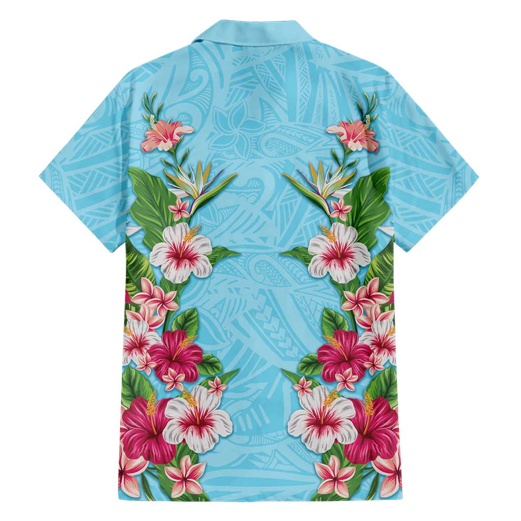 Hawaii Tropical Flowers Hawaiian Shirt Sky Blue Polynesian Tattoo Art LT05 - Polynesian Pride