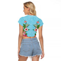 Hawaii Tropical Flowers Raglan Cropped T Shirt Sky Blue Polynesian Tattoo Art LT05 - Polynesian Pride