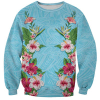 Hawaii Tropical Flowers Sweatshirt Sky Blue Polynesian Tattoo Art LT05 Unisex Blue - Polynesian Pride